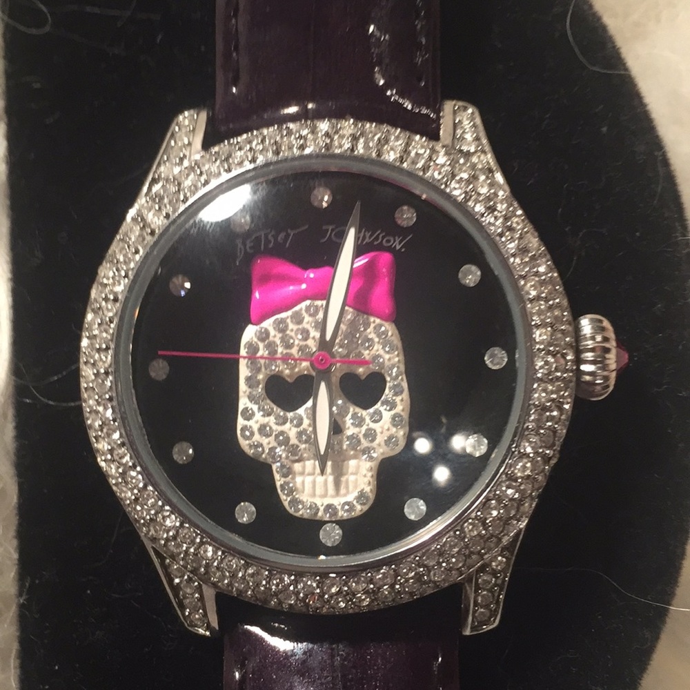 Betsey Johnson Skull Watch with multi Rhinestones